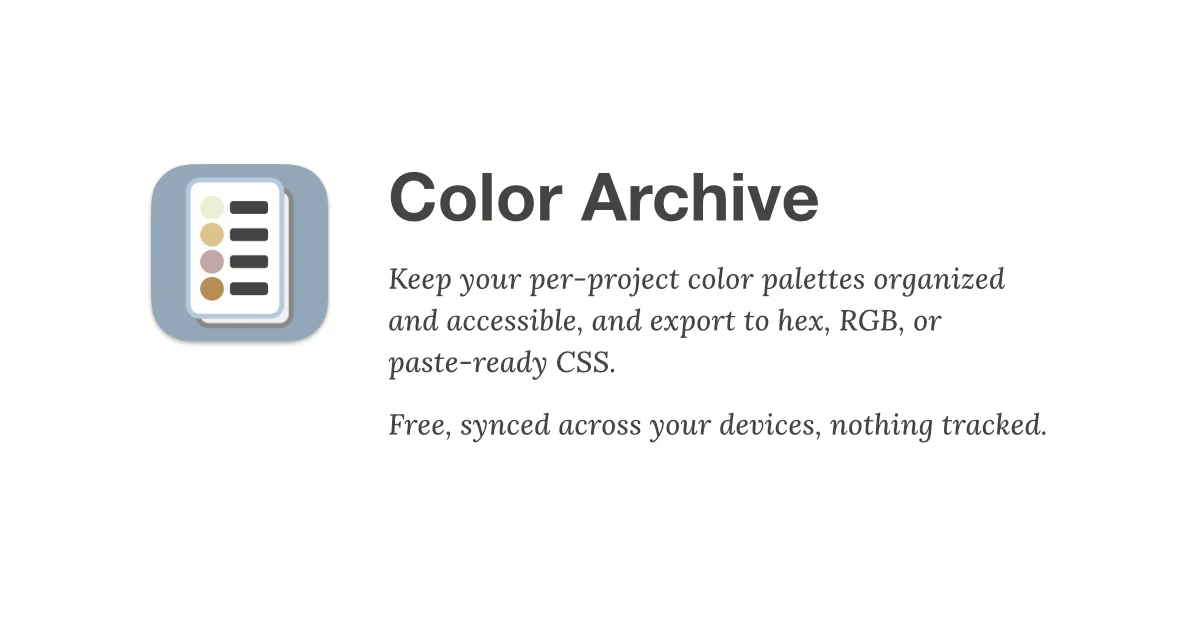 The Color Archive link-preview card: the app icon, its name, and the blurb as it appears when the app is shared.